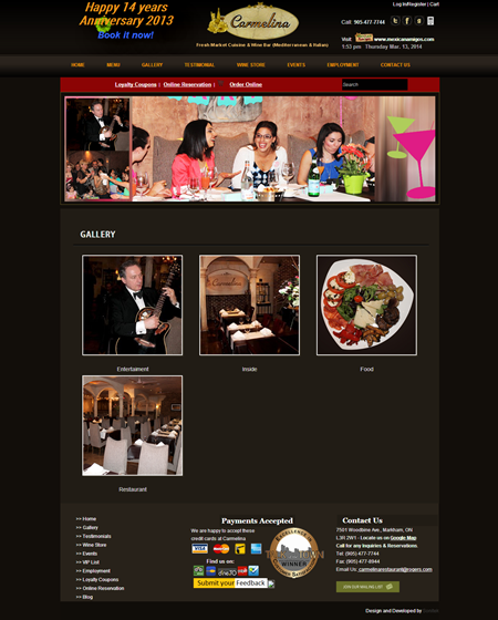 Website Design: Carmelina Restaurant