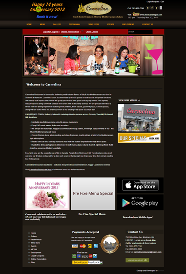 Website Design: Carmelina Restaurant